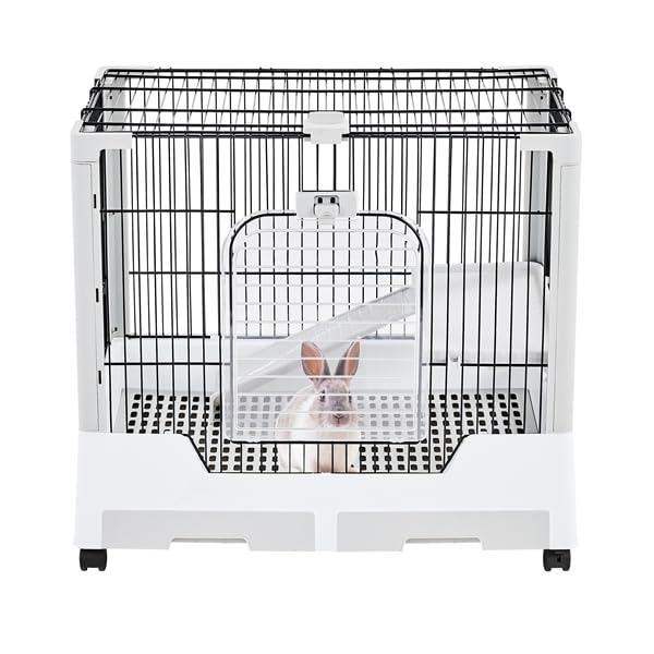 costoffs 2 Tier Rabbit Cage 76cm Small Animal Cage with Pull Out Tray and Caster for Rabbit, Guinea Pig, Ferret, Chinchillas