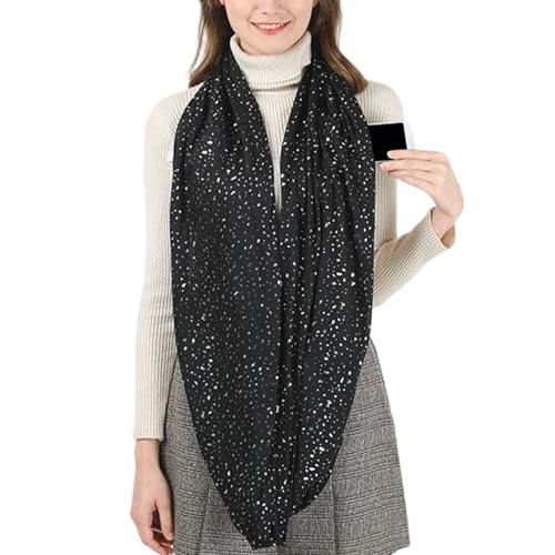 Zunetsutock Schal mit Reißverschlusstasche – Pailletten, leicht, weich, Party-Accessoire, Unendlichkeits-Wickeltuch, stilvoll, modisch, versteckte Tasche, praktisch, langlebig, Damenschal, für Zuhause