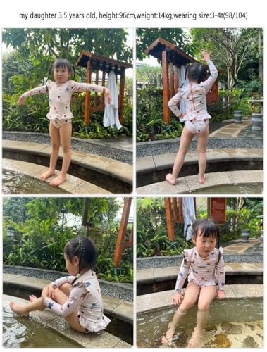 Image of Girls One Piece Swimsuits Zipper Rash Guard Long Sleeve Bathing Suit with Ruffle Hem UPF50+