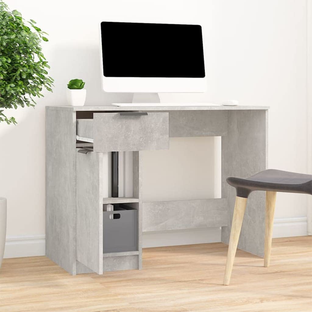 Scrivania 100x50x75 cm Legno Lavorato Grigio Cemento con Cassetto e