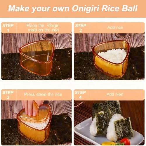 Image of 3PCS Clear Amber Onigiri Rice Ball Mold Maker Kit, Musubi Press, Triangle Sushi Press for Kid Lunch Bento, Non-stick, BPA-Free