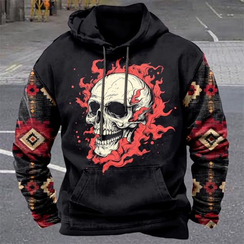 Image of domirica Hoodies For Men Western Cowboy Pullover Big And Tall Comfort Fashion Cool Novelty Graphic Hooded Sweatshirt