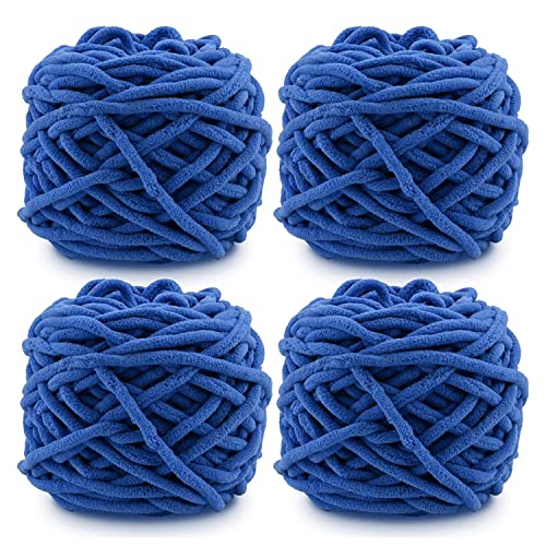 Soft Cotton Knitting Yarn 4 Packs, Fluffy Cotton Yarn Perfect for Soft Throw and Baby Blankets, Arm Knitting, Crocheting and DIY Crafts (Blue)