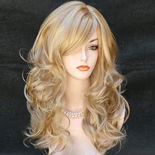 Colorful panda 32 pouces 80 cm Blonde Longue Bouclées Ondulées Blond Cosplay Perruques pour Femmes et Filles, Perruque de Cheveux Naturelle Synthétiques...