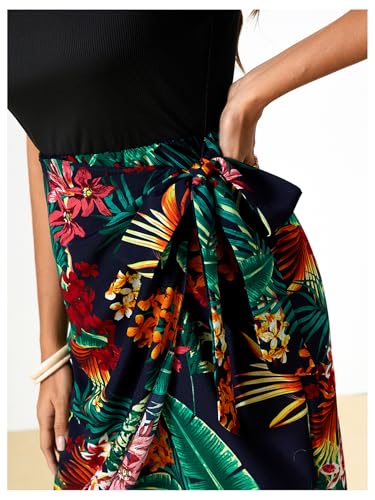 Image of GORGLITTER Women's Tropical Print Knot Side Wrap Hem Vacation Tank Dress