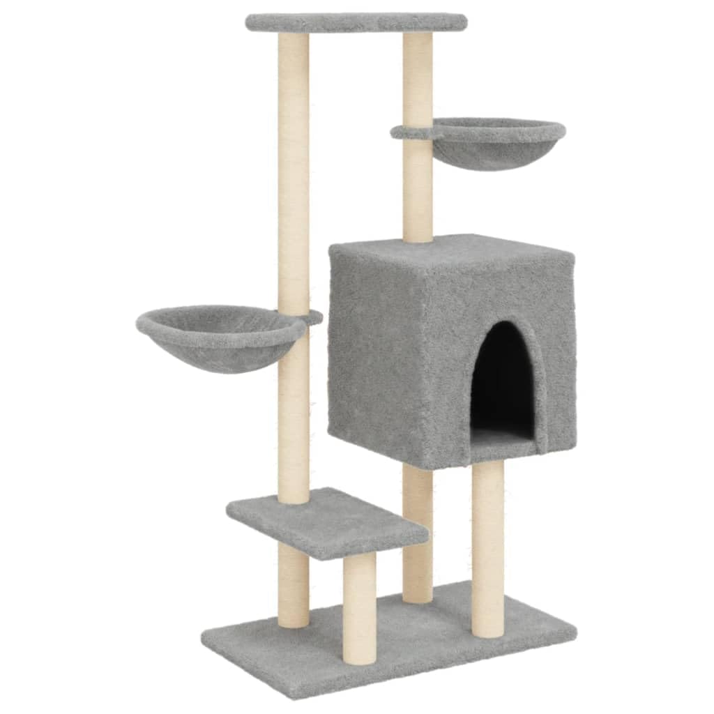 Homgoday Tiragraffi per gatti con tiragraffi in sisal, grigio chiaro, 117 cm, torre tiragraffi multilivello con scala e condomini, centro attività per gatti da interno