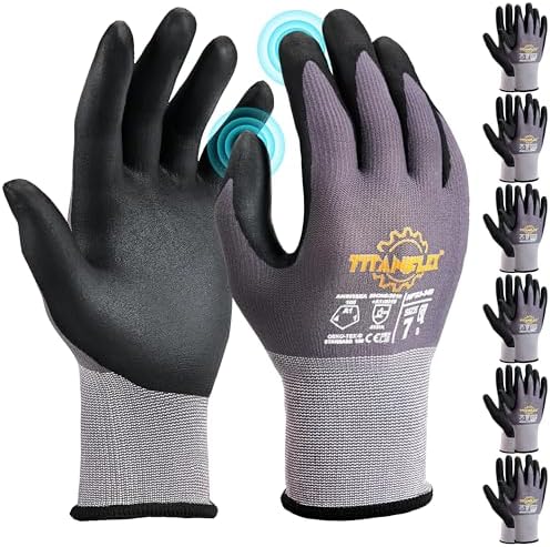 TitanFlex Work Gloves Microfoam Nitrile Coated Men Women, Safety Warehouse Gloves with Grip, Touchscreen, Seamless Knit Nylon TitanFlex Work Gloves Microfoam Nitrile Coated Men Women, Safety Warehouse Gloves with Grip, Touchscreen, Seamless Knit Nylon