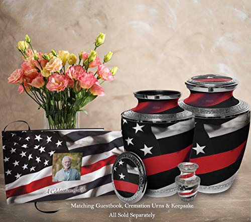 Image of Red Line Flag Cremation Urns for Human Ashes Adult Man & Urns for Ashes