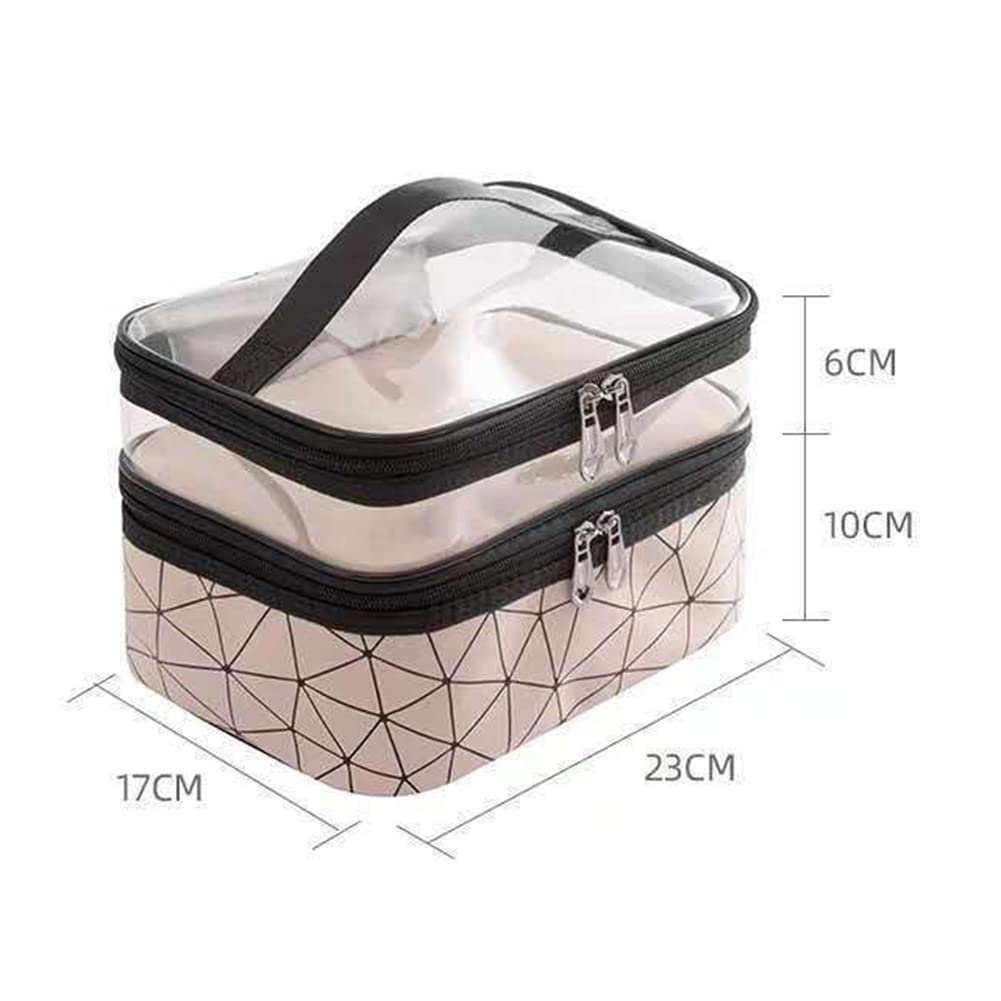 Valink Doppellagige Kosmetiktasche Für Damen – Große Transparente Make-up-Tasche Mit Gummiband & Griff, Ideal Für Reisen