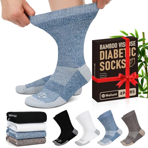 NOLUNT Diabetic Socks for Men,4 Pairs Crew Diabetic Neuropathy Socks for Men 6-9 9-12(Dark...
