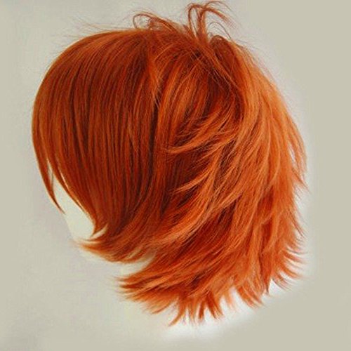 Image of S-noilite Unisex Short Orange Wig Women Mens' Fluffy Layered Spiky Pixie Anime Wig Synthetic Hair Full Wigs for Halloween Chucky Costume Cosplay Comic Party Dark Orange