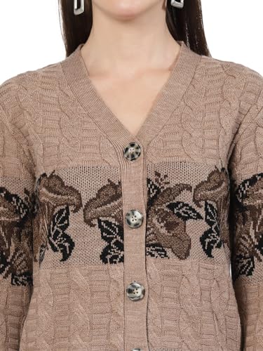 Image of Kalt Women Sweater for Winter Woolen Acrylic Full Sleeves V Neck Floral Design Cardigan Sweater for Women