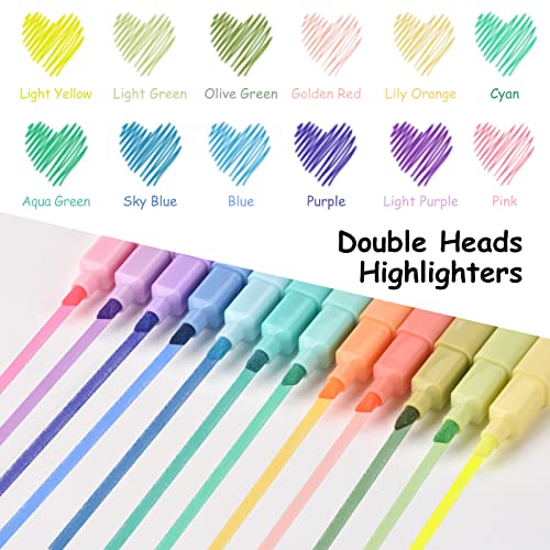Yoousoo Aesthetic Pastel Highlighters Assorted Colors, 12Pack Bible Highlighters And Pens No Bleed Dual Tips Marker Pen, Quick Dry Highlighters For For Journaling Note Taking School Supplies #TOP1