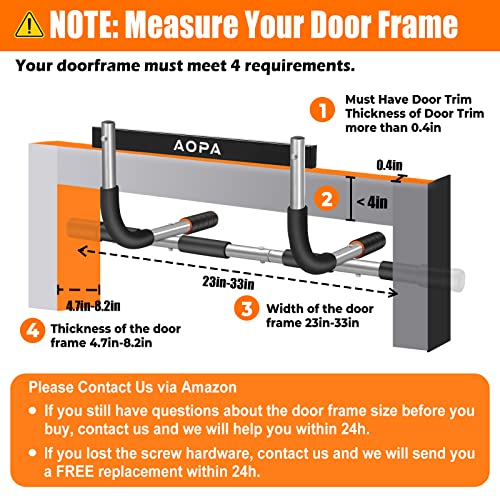 Aopa Pull Up Bar For Doorway, Total Upper Body Workout Bar Thickened Steel Max Limit 440Lbs, Multi-Grip Portable Indoor Chin-Up Bar, No Screws Fits Most Door Ways (Up To 33"W) #TOP2