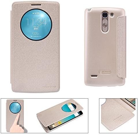 G3 Stylus Leather Case, Monoy Smart Wake UP/Sleep Side Flip Pu Leather Cover Pc Hard Case Shell Compatible for LG G3 Stylus, D690, D693 (Golden Leather Case)