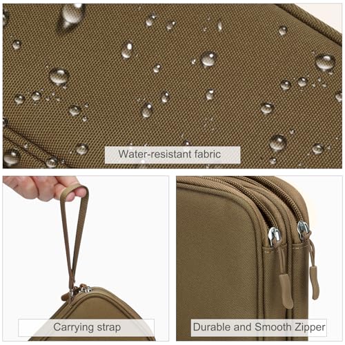 Image of FYY Electronic Organizer, Travel Cable Organizer Bag Pouch Electronic Accessories Carry Case Portable Waterproof Double Layers Storage Bag for Cable, Charger, Phone, Earphone, Medium Size, Brown