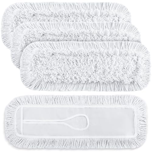 4 Pcs Dust Mop Replacement Head 24 Inch Commercial Mop Head Replacement White Cotton Dust Mops Heads Refills Washable Commercial Tools for Floor Cleaning Janitorial Supplies