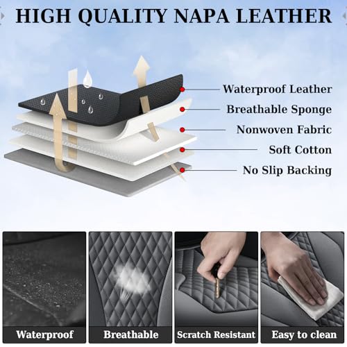 Image of Coverado Waterproof Nappa Leather Car Seat Covers, Automotive Seat Covers,Front Car Seat Cushion & Car Seat Protector, Black Seat Covers Universal Fit for Most Cars, SUVs, Trucks