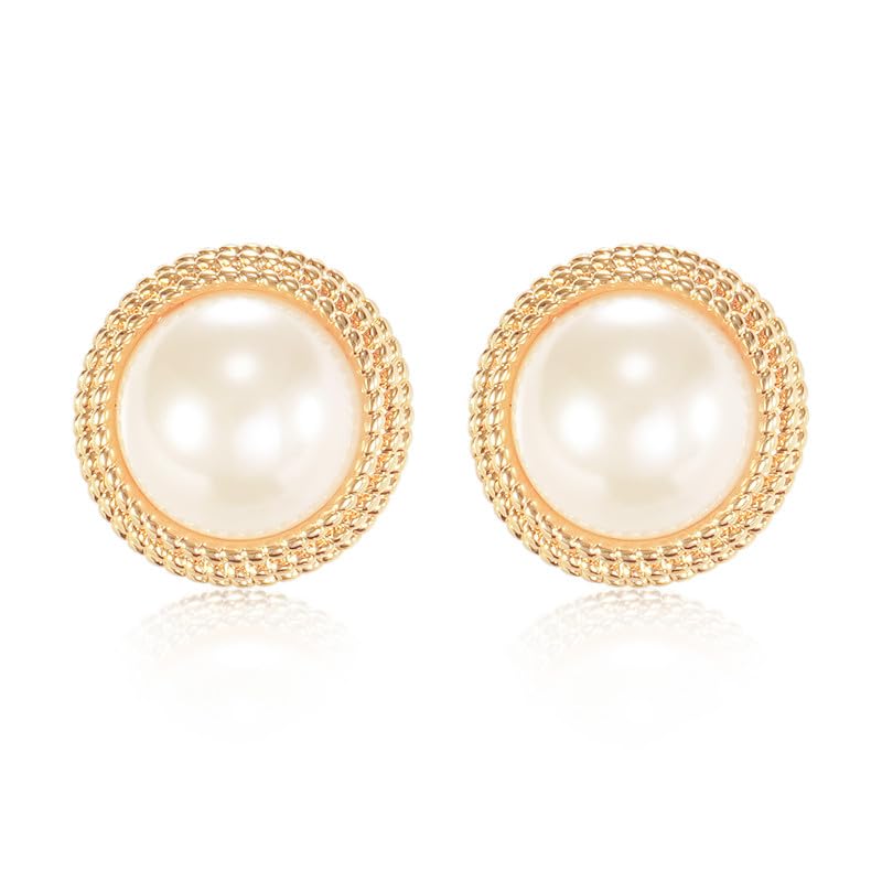 Pearl Stud Earrings for Women, Faux Large Gold Pearl Earrings Studs, Dainty White Big Pearl Earrings Pearl Statement Earrings Gold Studs