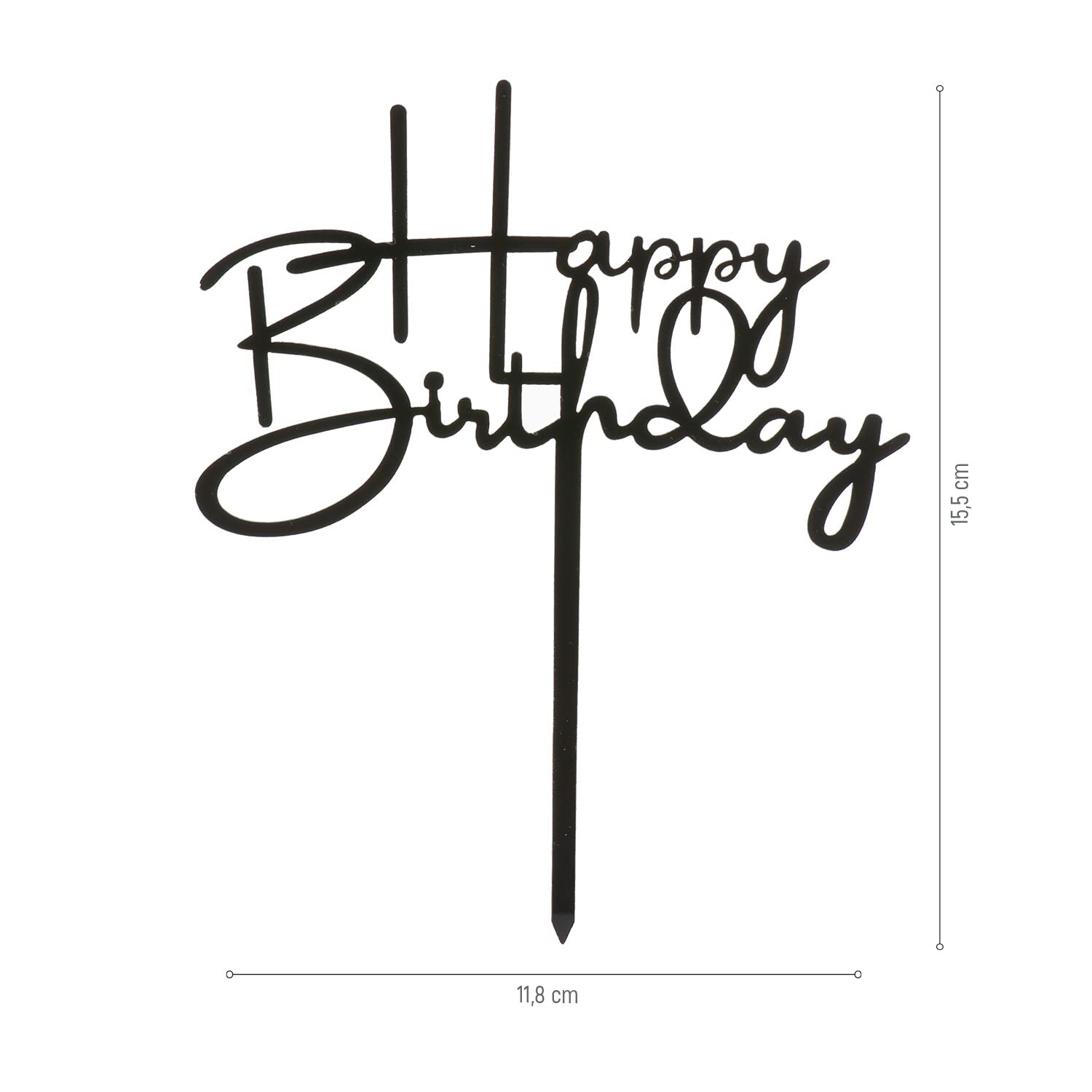 Cake Topper Happy Birthday Nero - Decorazione Torta Compleanno, 12x12.5 Cm, Atossico - Foto 1