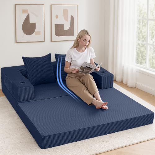 Image of COMAX Futon Sofa Bed, Convertible Sofa Bed, Folding Boneless Couches | Low-Profile Small Boneless Couch for Living Room, 11.8 inch H Low Seat 59 inch Foldable Floor Sofa Lounge Space‑Saving