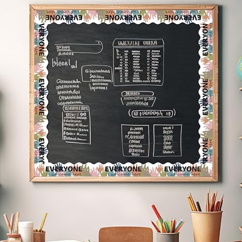 Image of BeYumi Boho Diversity Border Trim - 65ft Back to School Everyone is Welcome Here Rolled Border Trim Multicultural Equality Inclusive Bulletin Board Classroom Chalkboard Kindergarten Elementary Decor
