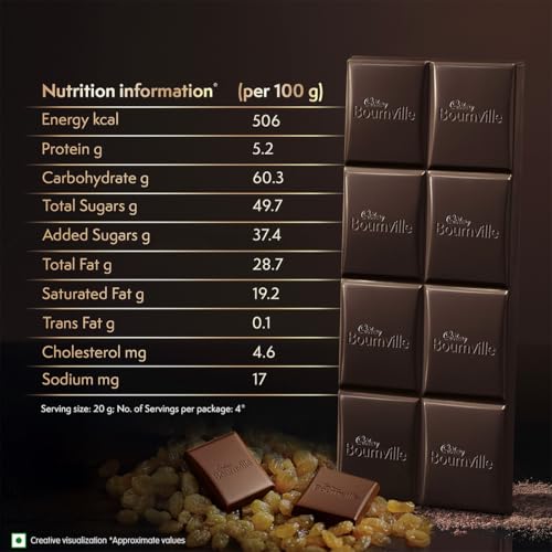 Image of Cadbury Bournville Rum & Raisin 50% Dark Chocolate Bar, 78 Gm (Pack Of 3)