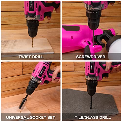 Pinkes Akku-Bohrer-Set, 20 V Lithium-Ionen-Bohrmaschinen-Set für Damen mit 67 Bohrschraubern, 2.0 Ah Akku… – Bild 8
