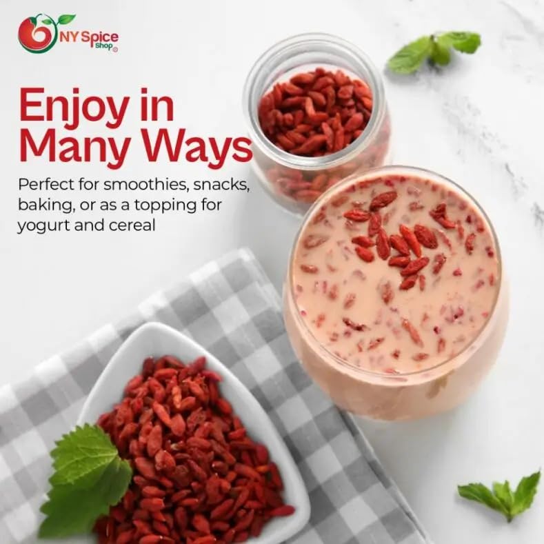 Miniatura 5 de NY Spice Shop Bayas secas de Goji  Bayas de Goji crudas secas al sol de 8 onzas  Textura masticable de superalimentos  Fruta entera secada al sol