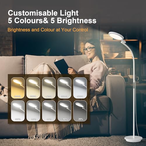SAD Lamp Floor Standing, 10000 Lux Light Therapy Lamp UV-Free, 18W Round Daylight Lamp with Remote & Touch Control, Adjustable Height Floor Lamp, 5 Brightness, 5 Colour Temperatures & Timer - Image 4