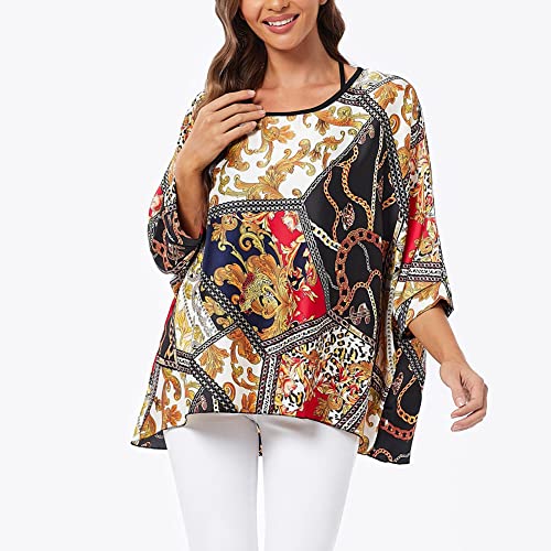 Image of Ckikiou Plus Size Batwing Flowy Semi Sheer Chiffon Blouse Tunic for Women Summer Floral Print Boho Beach Cover ups