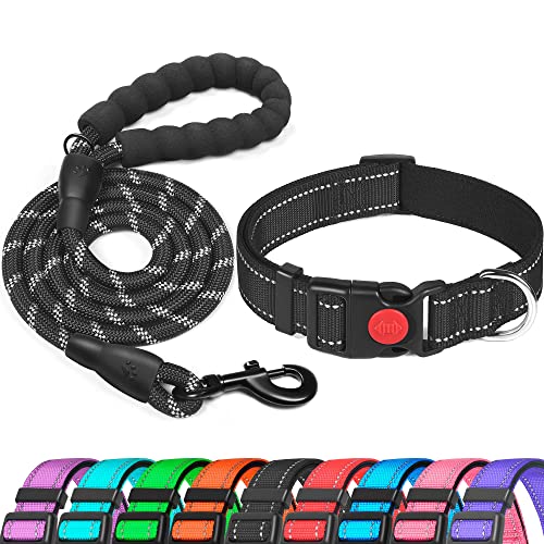 haapaw Reflective Dog Collar Padded with Soft Neoprene Breathable Adjustable Nylon Dog Collar for Small Medium Large Dogs