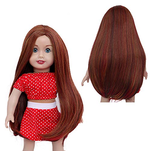 MUZI Wig 16.14â€˜â€™ Straight Long Bottom Curls Reddish Blended Colors Wigs for 18" Height Doll, Doll Hair wefts for 18 inch Doll.