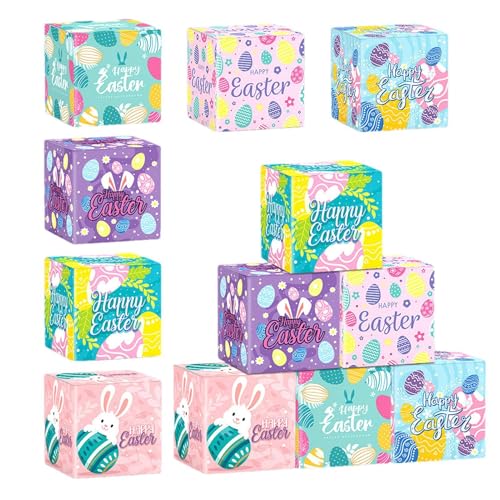 Cajas de regalo de Pascua | Juego de 12 bonitas cajas de aperitivos de galletas | Cajas de regalo reutilizables de Pascua para niños, bolsas de regalo para envolver, juego de búsqueda de huevos,