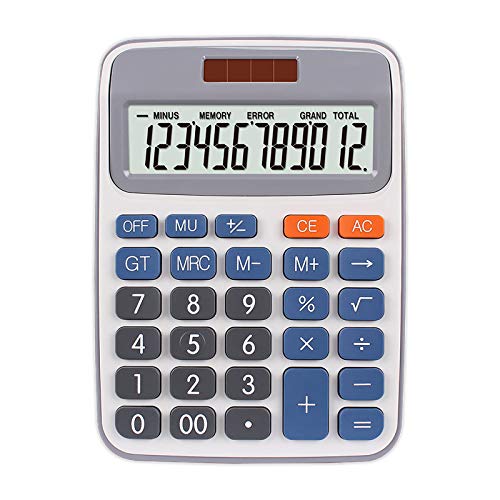 LALB Desktop Office Calculator, Solar Dual Power Supply, 12-Digit Display Calculator