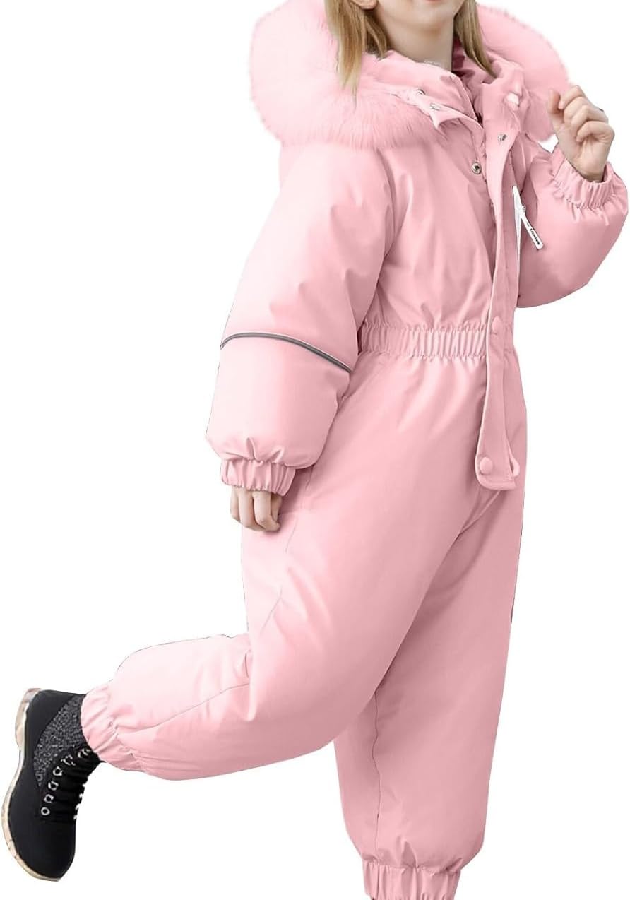 Tuta da neve per bambini alla moda invernale Set da sci da neve caldo impermeabile antivento con cappuccio foderato in pile e design con cerniera