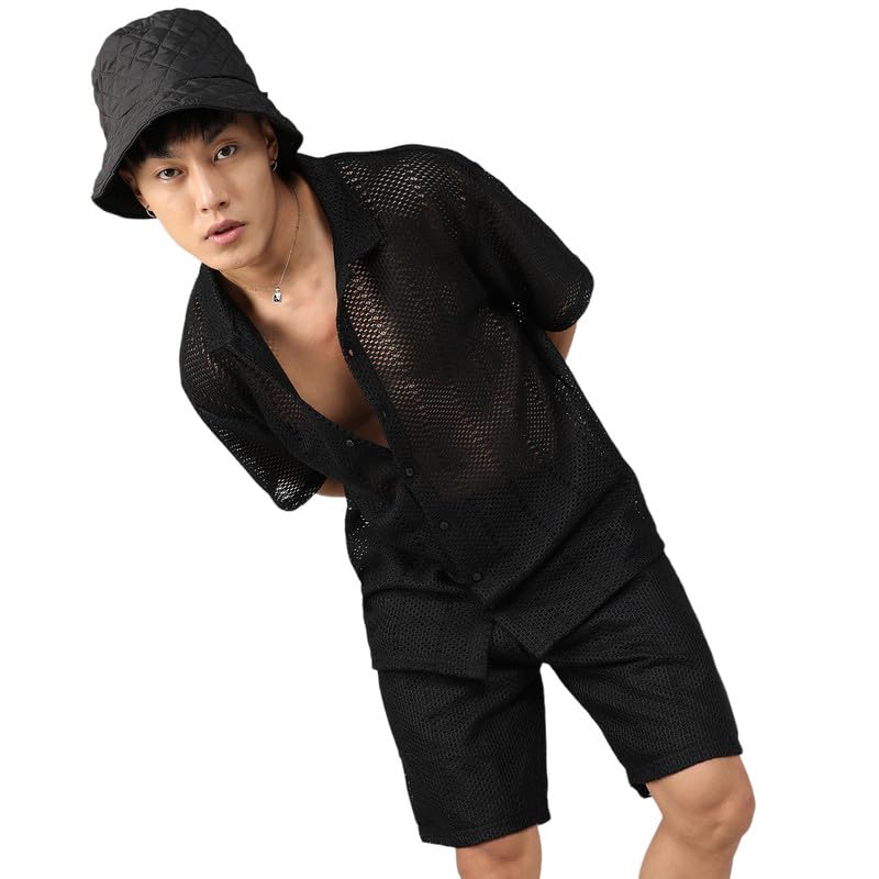 Campus Sutra Men’s Cotton Crochet Co-Ord Pajama Set For Casual Wear | Spread Collar | Short Sleeve | Button Closure | Co-Ords Crafted With Comfort Fit For Everyday Wear Campus Sutra Men’s Cotton Crochet Co-Ord Pajama Set For Casual Wear | Spread Collar | Short Sleeve | Button Closure | Co-Ords Crafted With Comfort Fit For Everyday Wear