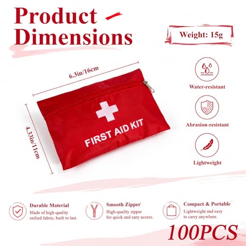Image of First Aid Bags Empty,Mini First Aid Pouch Empty,Mini First Aid Kit Bulk,Zipper Pouches for Emergency,Travel and Outdoor (Red 100 Pack, 4.3 * 6.3 inch)