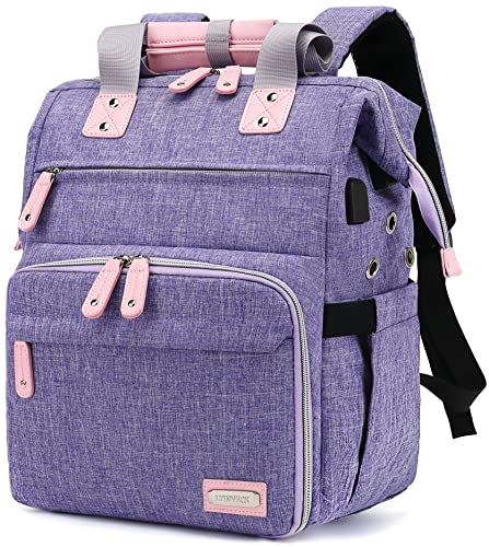 Mochila de crochê, bolsa de tricô, organizador de fios, bolsa de crochê de viagem com porta de carregamento USB, bolsa grande de fio, Roxa, Mochila de crochê, viagem