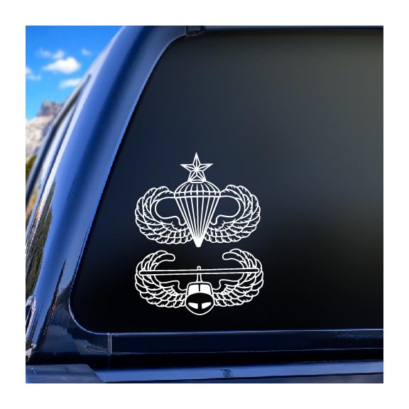 Airborne Senior Wings and Air Assault Vinyl Decal in Gloss White (4 inches Tall)