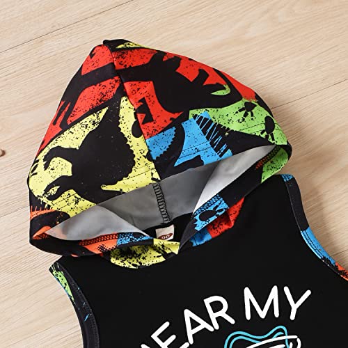 HINTINA Toddler Boy Dinosaur Sleeveless Hoodie Sweatsuit Shorts Pants Outfits Summer Clothes Set3