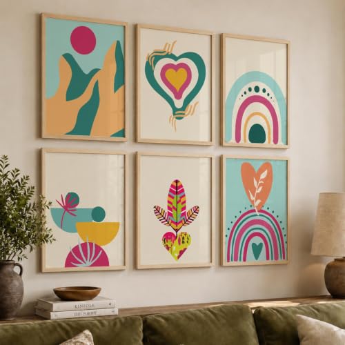 Image of kotart Minimal Boho Framed Wall Art Paintings with Frame for Home Decor - Painting for Wall Decoration Living Room Bedroom Office Room Decor- Pack of 6 (13x17, wall painting)
