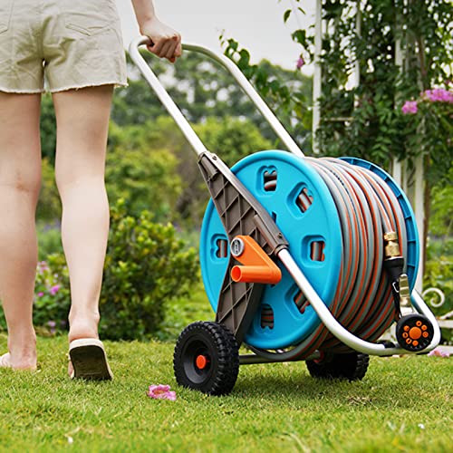 Evtscan Portable Garden Hose Reel Cart, 2 Wheeled Hose Trolley Holds 196 Foot Hose Capacity, Aluminium Tube, Easy To Assemble, Keep Your Yard Neat And Tidy, For Watering Plants And Lawns, Washing Cars #TOP1
