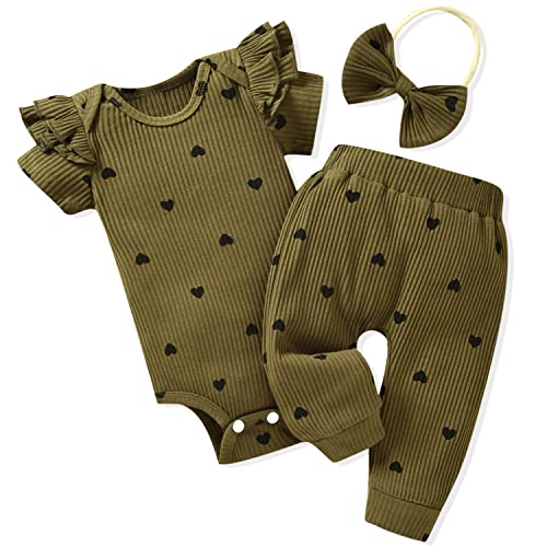 Image of Aalizzwell Baby Girls Ribbed Short Sleeve Spring Summer Outfit