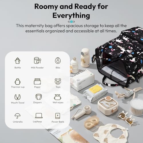 Image of StarAndDaisy Baby Bag for Mother Travel /Diaper Bag for Mothers for Travel with Changing Sheet /Diaper Bags for Mom with Multiple Pockets with 3 Double Insulated Bottle Holders (Black)