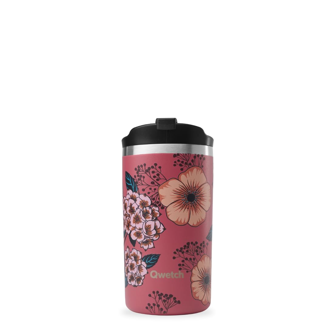 QWETCH - Insulated Travel Mug - Anemone Print 350ml - Coffee & Tea Thermo - Keeps Hot 6h / Cold 12h - BPA-Free, Leakproof, Travel Cup