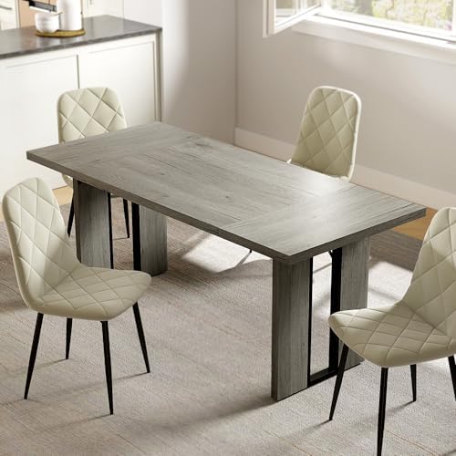 HOMCOM 71" Large Dining Table for 8 People, Industrial Rectangular Kitchen Table with Thick Tabletop for Dining Room, Grey Wood Finish