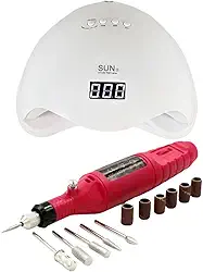 Kit Cabine Unhas Led Uv Gel Bivolt Sun + Lixa Unha Elétrica para Manicure Profissional e Cuidado Doméstico / Estufa Leds 48w Secagem Gel Acrigel
