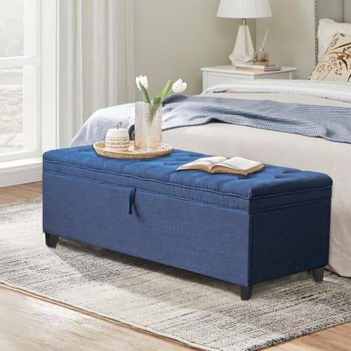 roomfitters 55.3\" Tufted Upholstered Storage Ottoman Bench with Flip Top, Extra Long with Safety Hinges, Hidden Storage for Bedroom, Living Room, Entryway, Blue