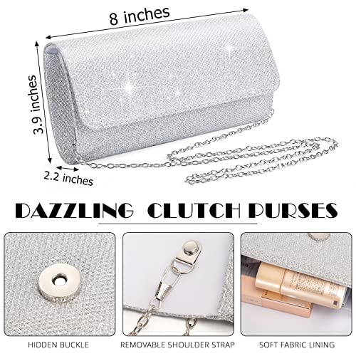Meanplan 4 Pcs Silver Clutch Purse Jewelry Set for Women Evening Rhinestone Purse Silver Accessories for Women Bride Wedding(Elegant Style)